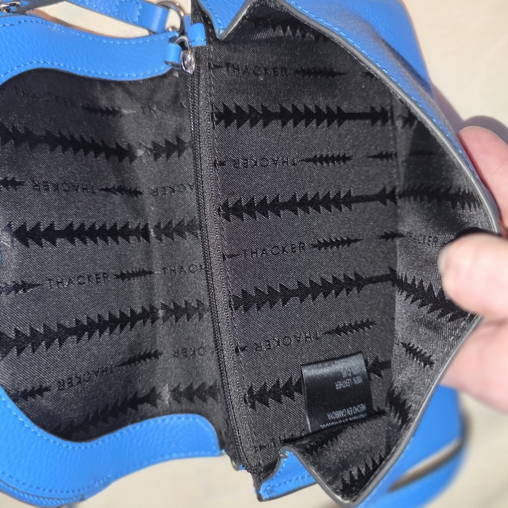 Thacker Blue Leather Crossbody Foldover Handbag - Picture 3 of 4